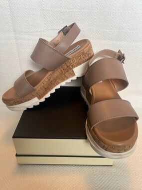 Steve Madden Brenda Tan Leather/Cork Sandals